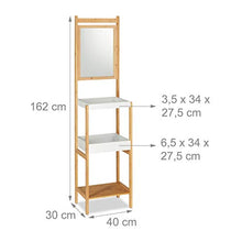 Relaxdays Scaffale Bagno in Bambù, con Specchio, 3 Ripiani, Design alto & aperto, per Corridoio, HLP: 162x40x30 cm,legno