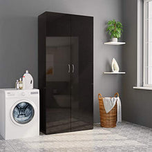 FAMIROSA Armadietto Bianco Lucido Nero 80x35,5x180 cm in Truciolato