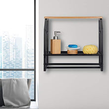 Relaxdays Mensola da Parete con Portasciugamani, Scaffale Pensile per Cucina o Bagno, HxLxP: 41x45x23 cm, Ferro, Nero