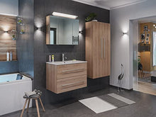 Set di mobili da bagno Firenze 80 (4 parti/C) rovere chiaro e armadio a specchio