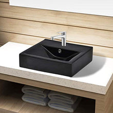 Lavabo in ceramica con foro per rubinetto/troppopieno, colore: nero