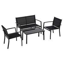 Set Salotto da Giardino Divano 2 Poltrone e Tavolino in Metallo e Tessuto Nero