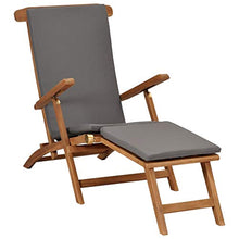 vidaXL Legno Massello di Teak Sedia a Sdraio con Cuscino Grigio Scuro Robusto Pieghevole Reclinabile Elegante Lettino Prendisole Colore Naturale