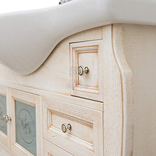 Arredo bagno in legno avorio in stile decapè con lavabo in ceramica e colonna