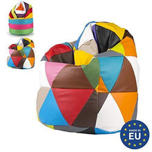 Ecopuf Poltrona Sacco XL Mix Ecopelle Pouf Imbottito Patchwork Design a Triangoli in Pelle Sintetica 85x135Cm - Arredi Casa