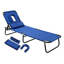 LINGZE Lettino Prendisole Pieghevole reclinabile Sedia con Cuscino, Giardino Spiaggia reclinabile per Esterni Regolabile, Blu