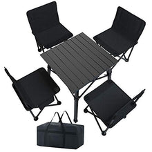 CYYAN Set Tavolo Pieghevole e Sedia da Esterno in Alluminio, Sgabello Sedia da Pesca, Tavolo da Picnic Portatile e Sedia 4 sedie e 1 Tavolo, Nero