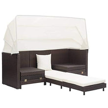 SKM Divano Letto a 3 Posti Estendibile con Tetto Polyrattan Marrone