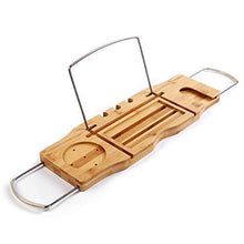 Bagno di bambù Naturale Caddy Bridge, Porta Libro Allungabile di Lusso Porta Bicchiere da Vino iPad Side Sides Vasca da Bagno Stand per Una Home Spa Experience Tray