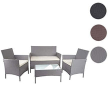 Mendler Salottino da Esterno Giardino HWC-D82 polyrattan Grigio con Cuscini Avorio