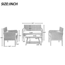 Set da patio esterno a 4 pezzi, set combinato di divano imbottito in schiuma per 4, in rattan conversazione di vimini set con sedie e tavolo, set di mobili per esterni per interni resistenti interamen