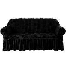 CHUN YI 1-Pezzo Copridivano con Gonna Elasticizzato Copertura Divano Elastico Due Posti Tre Posti Jacquard Tessuto Copripoltrona (Divano, Nero)