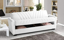 Divano 3 posti bianco in similpelle - 220 x 88 x 83h cm, vano contenitore, trasformabile in letto una piazza e mezza