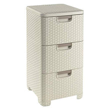 Contenitore rettangolare a 3 cassetti con 3 cassetti in effetto rattan, dimensioni circa 40 x 35 x 68 cm, beige