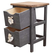 Rebecca Mobili Comodino Shabby Chic con 2 Cassetti, Legno paulownia, Grigio - Art. RE4558