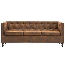 SKM Divano Chesterfield a 3 posti in Tessuto Scamosciato Marrone