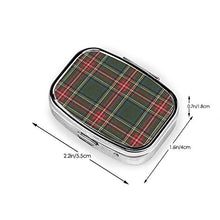 Scatola quadrata per pillole per medicine, verde e rosso, in tartan, per pillole da viaggio, per integratori di vitamine