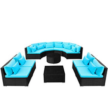 vidaXL Divano da Giardino in Polirattan Blu Divani Tavolo Sdraio con Cuscini