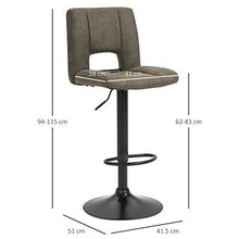 giordano shop Set 2 Sgabelli Imbottite da Bar 41,5x51x94-115 cm in Tessuto Cachi e Nero
