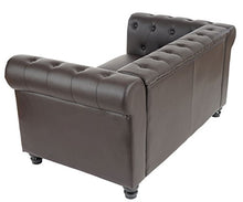 Divano 2 posti classico stile vittoriano Chesterfield ecopelle 90x160x74cm ~ marrone piedi rotondi