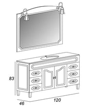 Mobile bagno a terra moderno Caravaggio effetto decapè, misura cm 120, con specchio e applique, lavabo, colonna e pensile