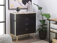 Beliani Cassettiera Nera e MDF Colore Legno Chiaro con 4 Cassetti 93 x 79 cm Walpi