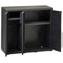Cikonielf - Armadio esterno con 3 ante e 2 ripiani regolabili, in plastica da giardino, 97 x 38 x 87 cm, colore: Nero