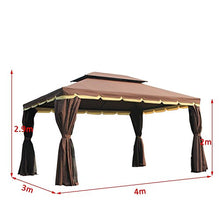 Outsunny Gazebo da Giardino con Doppio Tetto e Zanzariera in Poliestere caffè