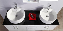 GRAFICA MA.RO SRL Mobile ARREDO Bagno Modello Lion 150 CM ARREDOBAGNO SOSPESO RUBINETTERIA LAVABO Bianco Neve con Piano Nero, Rubinetteria e Due Lavabo Inclusi