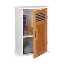 Relaxdays Pensile Bagno, da Appendere, Legno MDF & Bambù, un Anta,2 Ripiani, Mobile da Muro,51,5x35x20 cm,bianco/marrone