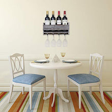 Halcent Portabottiglie Vino Porta Bottiglie da Vino Organizer Scaffale Portabottiglie da Parete con 4 Supporti per Bicchieri a Stelo Lungo
