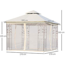 Gazebo da Giardino 3x3m con Zanzariera in Acciaio e Poliestere Bianco