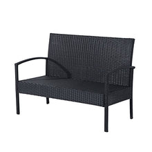 Outsunny Set Mobili in PE Rattan da Esterno con Tavolino, 2 Poltrone e Divano con Cuscini, Nero