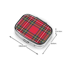Scatola quadrata per pillole, scatola per medicine, colore rosso e verde, motivo tartan