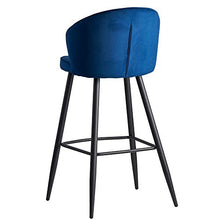 Wohnling Sgabello da bar in velluto blu con schienale, 56 x 102,5 x 52,5 cm, sgabello da cucina scandinavo, in tessuto e metallo, 110 kg, design sedia da bar, sgabello da bistrò imbottito