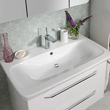 FACKELMANN - Set di mobili da bagno, 4 pezzi, colore: Bianco lucido Milano - Specchio da bagno con specchio a LED incluso, larghezza 60 cm