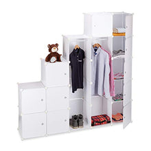 Relaxdays 10021971_49 Cabina Armadio Componibile, Plastica, Guardaroba con 2 Bastoni Appendiabiti e 14 Scomparti, Bianco