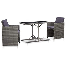 Tidyard Set da Bistrot con Cuscini in Polyrattan,Set Mobili da Giardino Rattan Set Arredamento Giardino, 3pz Tavolo con 2 Sedie con Cuscini Grigio