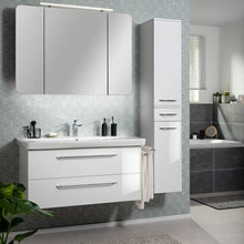 FACKELMANN - Set di 4 mobili da bagno Milano, da appendere, in ceramica, 110 cm e armadietto a specchio a LED
