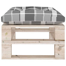 vidaXL Pouf da Giardino Pallet Cuscino a Quadri Grigio Legno di Pino