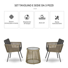 Outsunny Set con Tavolino e Sedie da Giardino da 3 Pezzi, Sedie in Rattan per Esterni, Cachi e Grigio