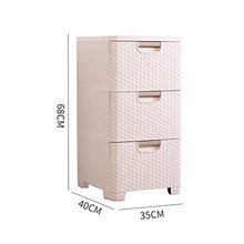 Contenitore rettangolare a 3 cassetti con 3 cassetti in effetto rattan, dimensioni circa 40 x 35 x 68 cm, beige
