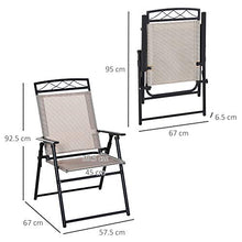 Outsunny Set di 2 Sedie Pieghevoli da Giardino con Braccioli in Metallo e Textilene, 57.5x67x92.5cm, Beige e Nero