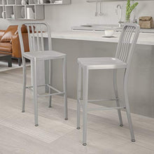 Flash Furniture Set da 2 Sgabelli da Bar, con Schienale con Assi Verticali, Altezza 76 Cm, per Interni Ed Esterni, qualità Commerciale, in Metallo, Colore Argento