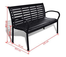 Dioche Panchina da giardino a 3 posti con schienale, 125 cm, in metallo, per esterni e terrazze, colore: nero