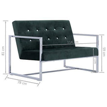 Tidyard Divano a 2 Posti Moderno Rivestito in Stoffa, Divano Letto Gonfiabile, Divano a 2 Posti con Braccioli Verde Scuro Cromato e Velluto - Arredi Casa