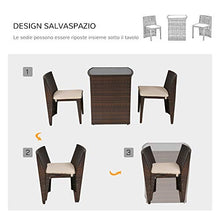 Outsunny Set 2 Pezzi Mobili da Giardino in Rattan con 1 Tavolo e 2 Sedie con Cuscini, Design Salvaspazio, Marrone