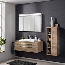 FACKELMANN - Set di mobili da bagno Stanford, 4 pezzi, con mobiletto da appendere e lavabo in ceramica, 110 cm, con specchio a LED