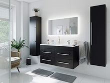 Set mobili bagno Helios nero satinato incl. specchio a LED con funzione touch