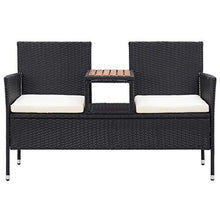 FAMIROSA Panca da Giardino a 2 Posti con Tavolino 143 cm Polyrattan Nero